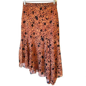 Forever 21 Leopard Print Asymmetrical Ruffle Silky Skirt Size S Fairy